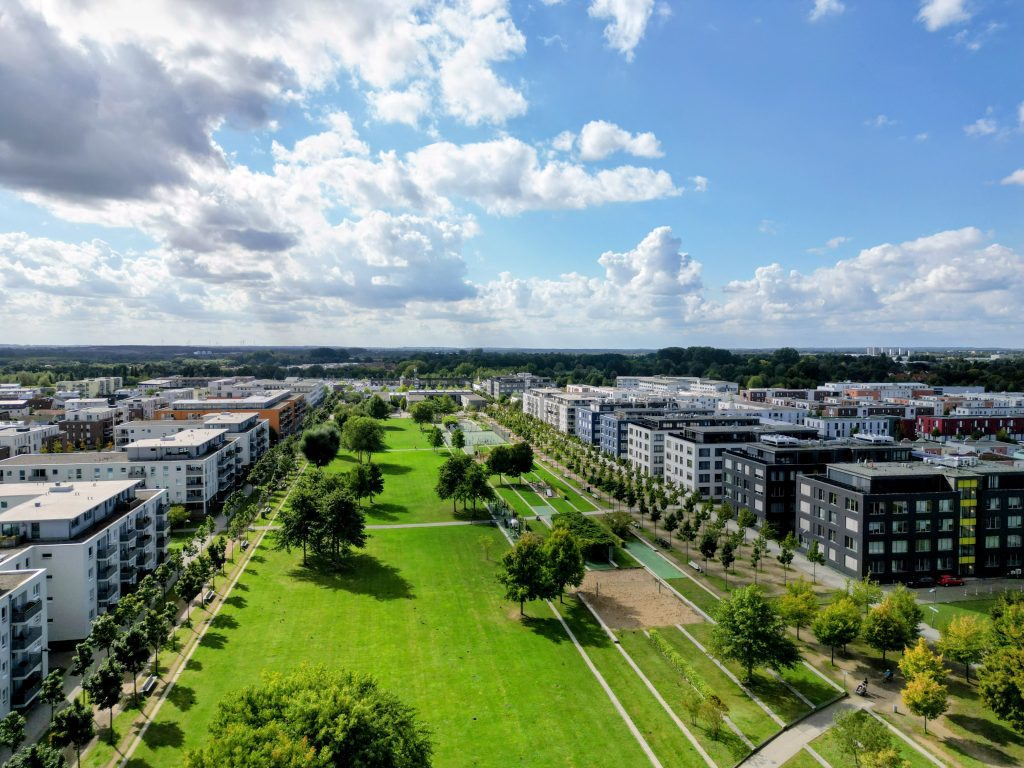 Parkanlagen im Campusviertel Lübeck Luftaufnahme